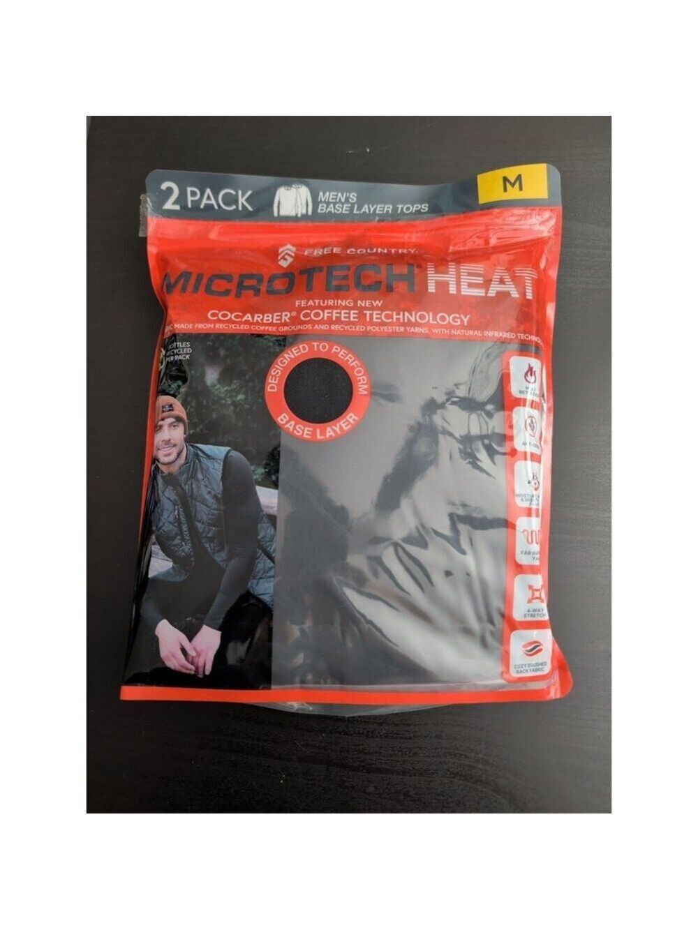 Men's Free Country Microtech Heat Base Layer Tops 2 Pack Black  Size M
